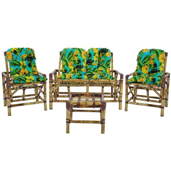 Imagem de Conjunto Cadeiras de Bambu + Mesa Para Sala e Área Externa T11