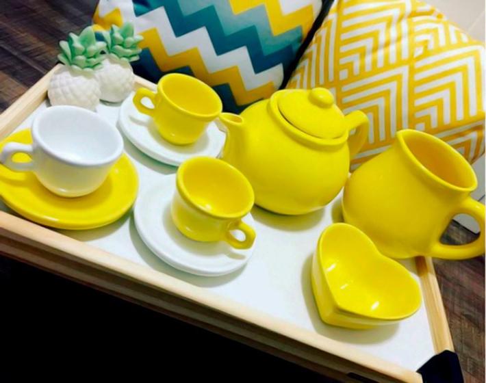 Imagem de Conjunto Café Amarelo E Branco