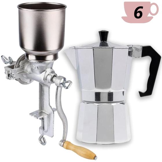 Imagem de Conjunto Cafeteira Italiana 6 Xicaras + Moedor De Café Cafeteira Alumínio Utensílio Cozinha