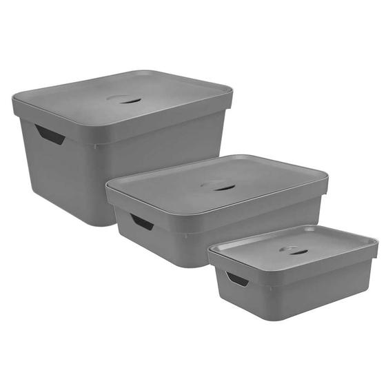 Conjunto Caixa Organizadora Cube Com Tampa 3 Peças Chumbo Menor preço em Conjunto Caixa Organizadora Cube Com Tampa 3 Peças Chumbo