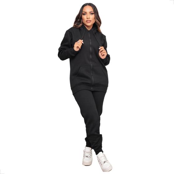 Imagem de Conjunto Calça e Blusa com Zíper Capuz Moletom Moda Invernal