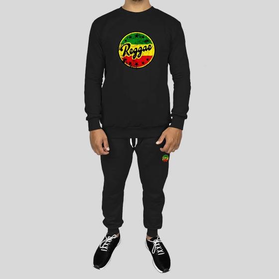 Imagem de Conjunto Calça e Blusa Moletom Careca Sem Capuz Algodão Estampado Reggae