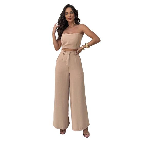 Imagem de Conjunto Calça Pantalona Cintura Alta e Cropped em Duna