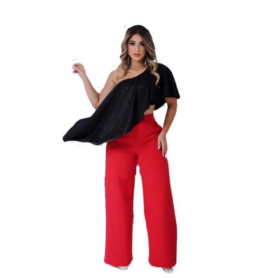 Imagem de Conjunto Calça Pantalona + Crooped Bata Assimétrico 0486