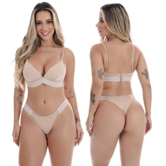 Imagem de Conjunto calcinha soutien com Bojo Top Flex Super Macio Confortável Sutian Elastico Listrado 10228
