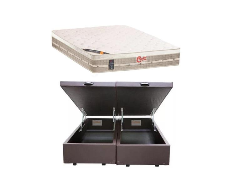 Imagem de Conjunto Cama Box Baú Casal Bipartida + Colchão Castor Premium Tecnopedic (Ideal para locais sem passagem -escadas e corredores estreitos) 