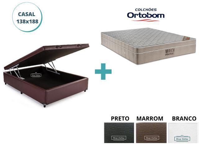 Conjunto Cama Box Baú Casal + Colchão de Molas Ensacadas Airtech SpringPocket 138x188x72 Menor preço em Conjunto Cama Box Baú Casal + Colchão de Molas Ensacadas Airtech SpringPocket 138x188x72