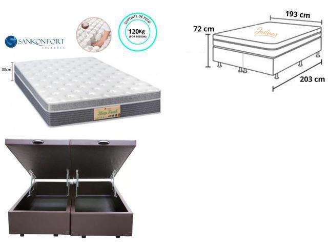 Imagem de Conjunto Cama Box Baú Casal King + Colchão Confortável Sankonfort Sleep Fresh 193x203x72