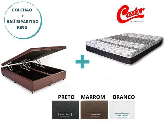 Conjunto Cama Box Baú Casal King + Colchão Molas Castor Class 193x203x67 Menor preço em Conjunto Cama Box Baú Casal King + Colchão Molas Castor Class 193x203x67