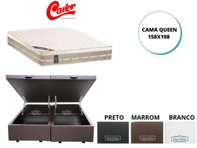 Imagem de Conjunto Cama Box Baú Casal Queen + Colchão Castor Premium Tecnopedic 158x198x72 (Linha Alta e Firme)