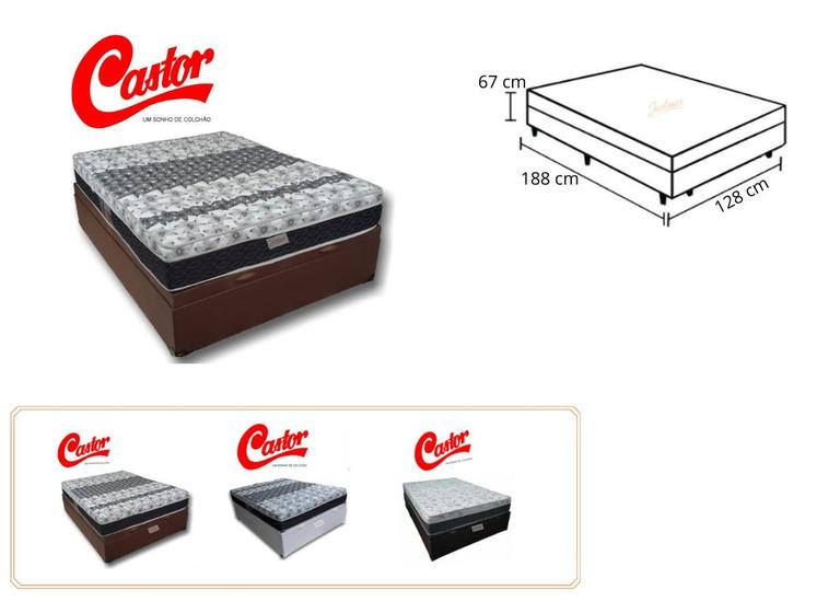 Imagem de Conjunto Cama Box Baú Casal Viúva + Colchão de Molas Castor Class  128x188x67 - Ideal para Quartos Estreitos 
