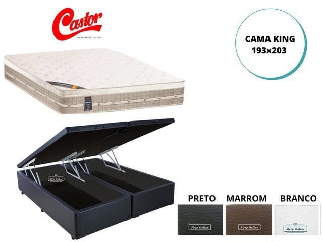 Conjunto Cama Box Baú King + Colchão Castor de Molas Premium Tecnopedic 193x203x72 - Resistente - Alta Durabilidade Menor preço em Conjunto Cama Box Baú King + Colchão Castor de Molas Premium Tecnopedic 193x203x72 - Resistente - Alta Durabilidade