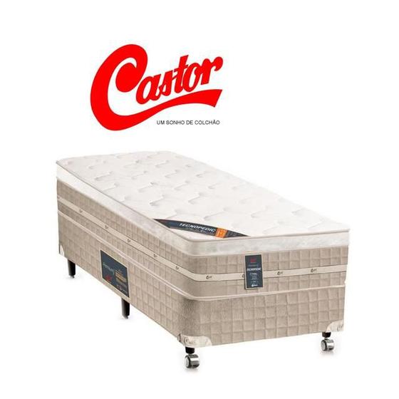 Imagem de Conjunto Cama Box c/ Colchão Castor Premium Tecnopedic Solteiro King 96x203x70 - Cama Resistente até 130kg