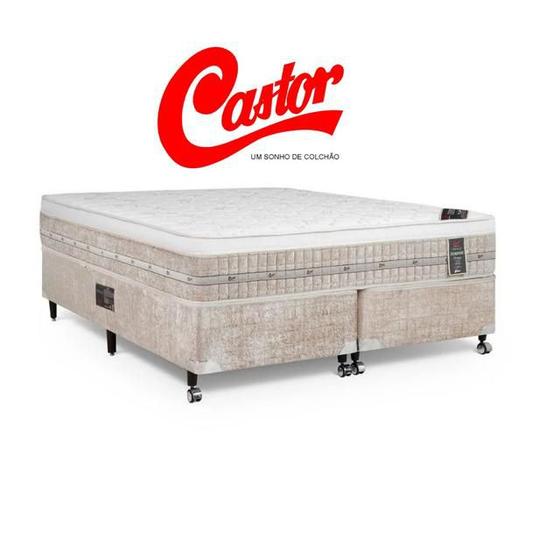 Imagem de Conjunto Cama Box Casal Queen Castor Premium Tecnopedic 158x198x70 - Linha Alta e Firme -   Tecido em Malha Buclê - Maior Qualidade e Resistencia 