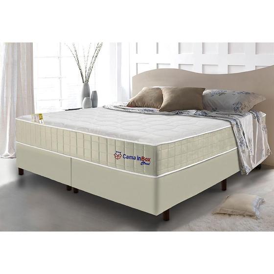 Imagem de Conjunto Cama Box king Molas Ensacadas com Espuma Viscoelástico Cama inBox Cloud Bege 193x203x67
