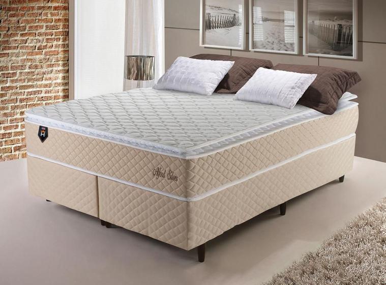 Imagem de Conjunto Cama Box King Size Alford 193x203x66 Bege c/ Molas Ensacadas