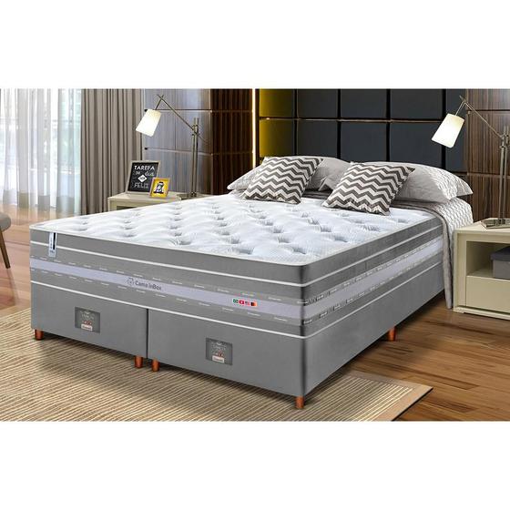 Imagem de Conjunto Cama Box Queen de Molas Ensacadas Cama inBox Select Euro Soft 158x198x71 Cinza