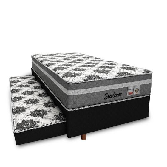 Conjunto Cama Box Solteiro com Auxiliar Espuma + Colchão Mola Ensacada Excelence 49X88x188cm Menor preço em Conjunto Cama Box Solteiro com Auxiliar Espuma + Colchão Mola Ensacada Excelence 49X88x188cm