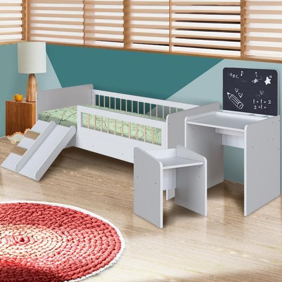 Imagem de Conjunto Cama Montessoriana Com Colchão E Escolinha Infantil Branco Melvin Shop Jm