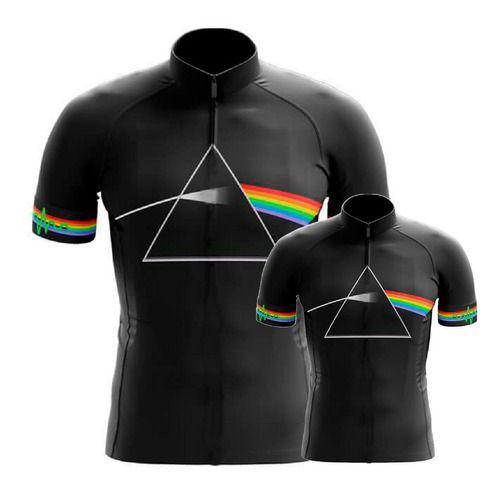 Imagem de Conjunto Camisa Ciclismo Pink Floyd Preta Pai E Filho Esportiva Bike Uv Mtb