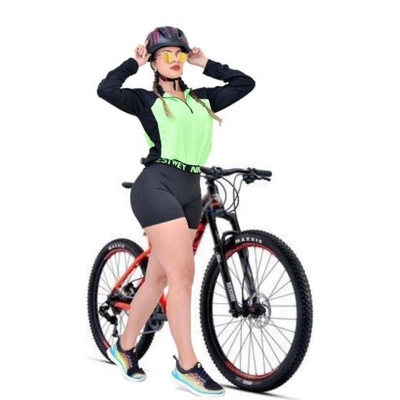 Imagem de Conjunto Camisa E Short Ciclismo Bike Mtb Feminino Com Forro Multigomos Densidade D90
