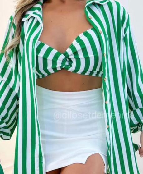 Imagem de Conjunto camisa social com cropped kimono