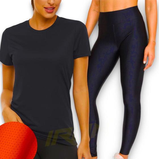 Imagem de Conjunto Camiseta BLUSINHA MALHA FRIA POLIAMIDA + Calça LEGGING 3D Leg Academia Corrida Fitness 574