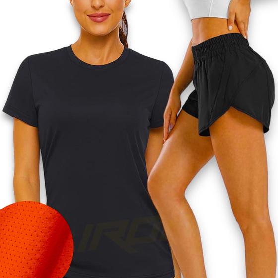 Imagem de Conjunto Camiseta Blusinha MALHA FRIA POLIAMIDA + Short TACTEL Yoga Academia Corrida 560