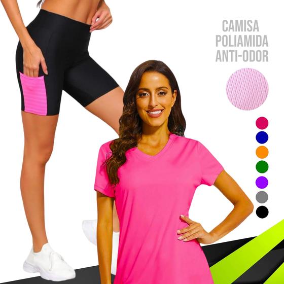 Imagem de Conjunto Camiseta DRY FIT POLIAMIDA MALHA FRIA + Short Leg Legging COM BOLSOS Feminino  639