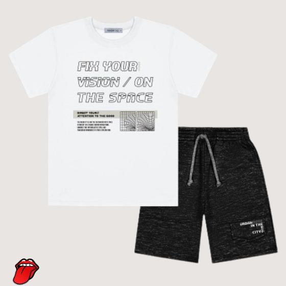 Imagem de Conjunto Camiseta e Bermuda Branco e Preto - Divertto