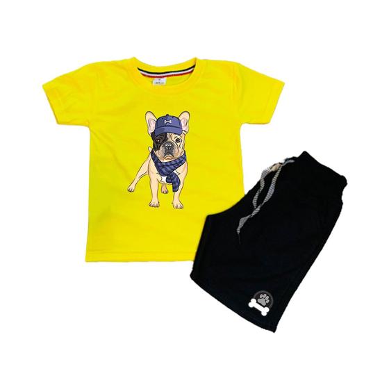Imagem de Conjunto Camiseta e Short Infantil Alta Qualidade Desenho Buldogue Francês