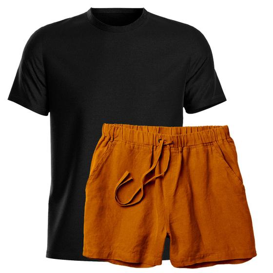 Imagem de Conjunto Camiseta e Short Linho Premium Bermuda Masculina Moda Praia Luxo