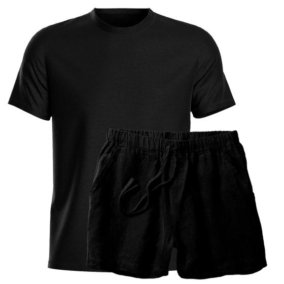 Imagem de Conjunto Camiseta e Short Linho Premium Bermuda Masculina Moda Praia Luxo