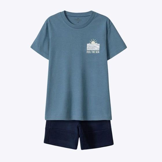 Imagem de Conjunto Camiseta Manga Curta Azul e Bermuda em Moletom Preta Infantil Menino Hering Kids 5B1QAQ3EN