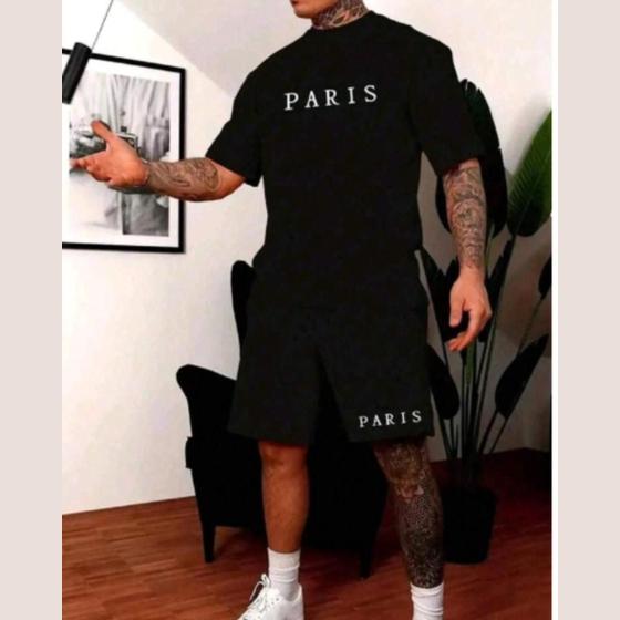 Imagem de Conjunto Camiseta Oversized Masculina + Bermuda Tactel Academia Paris Camisão Algodão