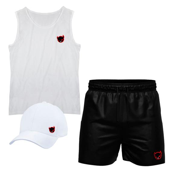 Imagem de Conjunto Camiseta Regata Algodão Short Tactel E Boné Demon