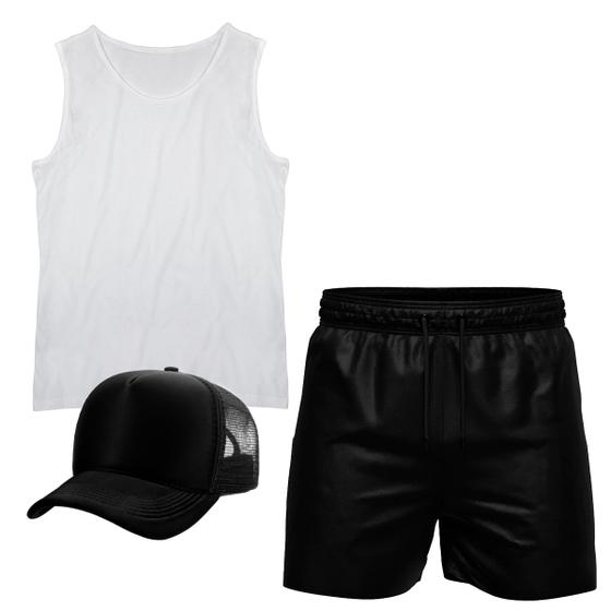 Imagem de Conjunto Camiseta Regata Algodão Short Tactel e Boné Masculino