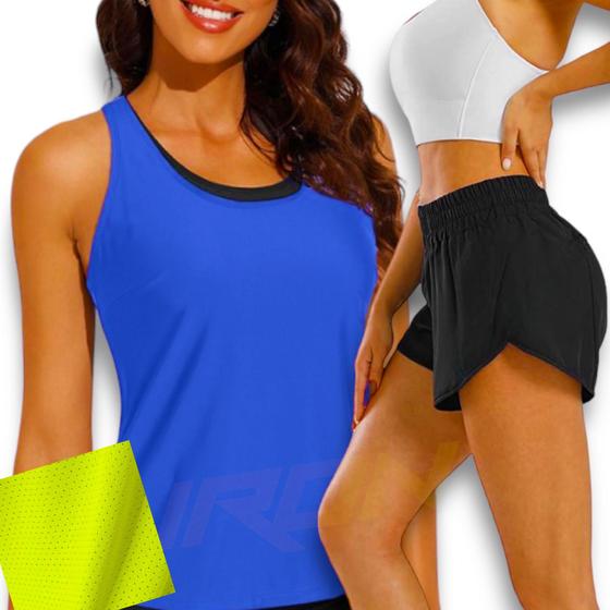 Imagem de Conjunto Camiseta REGATA DRY FITNESS  + Short TACTEL FEMININO Yoga Academia Corrida PLT 592