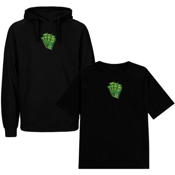 Imagem de Conjunto Camiseta Relaxado Estampada e Moletom Blusa de Frio Flanelada Inverno