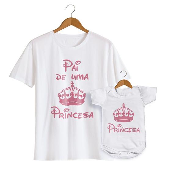 Imagem de Conjunto Camisetas Pai de Princesa Adulto e Body Bebê