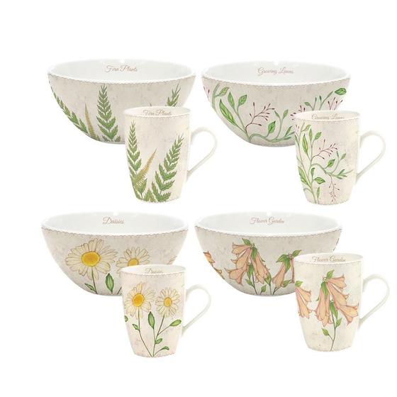 Imagem de Conjunto Canecas E Bowl Cerâmica Lovely Garden 8Pçs