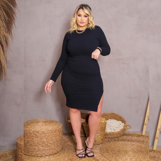 Imagem de Conjunto Canelado Cropped + Saia Midi Plus Size