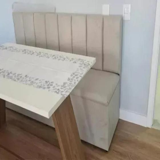 Conjunto Canto Alemão Baú Encosto Ripado material sintético 150x45cm - Genki Kenko Imagem de Conjunto Canto Alemão Baú Encosto Ripado material sintético 150x45cm