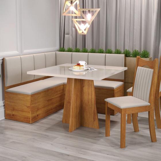 Imagem de Conjunto Canto Alemão com Baú Bariloche Mesa Quadrada 90x90 sem Vidro e 2 Cadeiras Dallas em Mdp/mdf