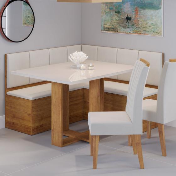 Conjunto Canto Baú com Mesa de Jantar Retangular 120x80cm de Vidro e 2 Cadeiras Menor preço em Conjunto Canto Baú com Mesa de Jantar Retangular 120x80cm de Vidro e 2 Cadeiras