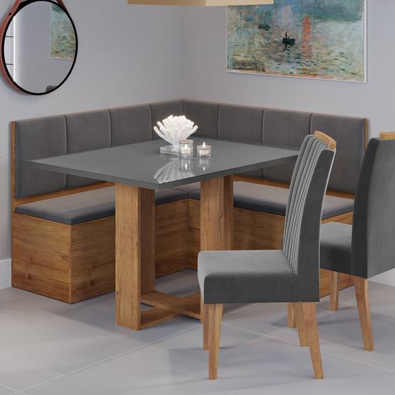 Imagem de Conjunto Canto Baú com Mesa de Jantar Retangular 120x80cm SEM Vidro e 2 Cadeiras