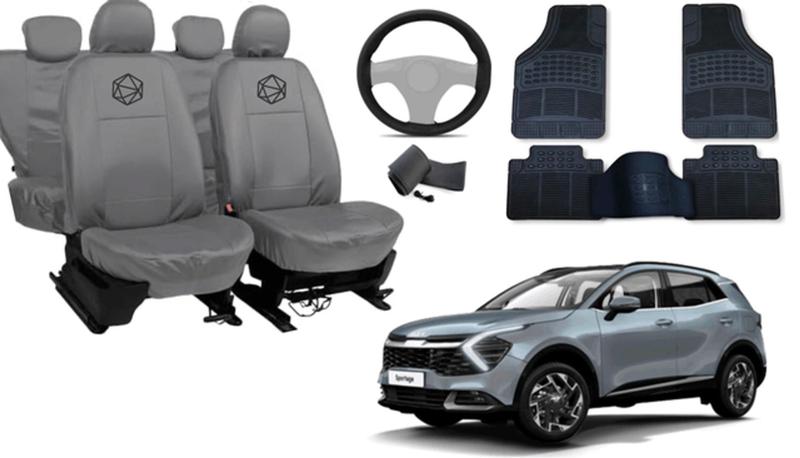 Imagem de Conjunto capa couro cinza + volante + tapete Sportage