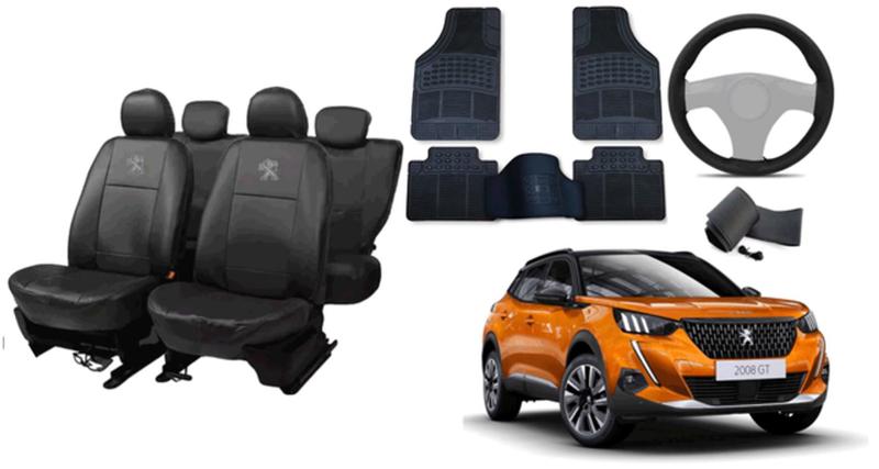 Imagem de Conjunto capa couro Peugeot 2008 21-24 + tapete e capa luxo