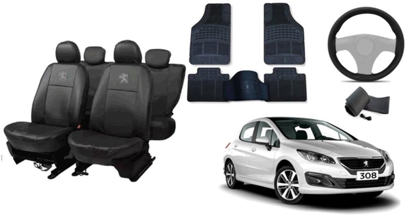 Imagem de Conjunto capa couro Peugeot 308 13-21 + volante premium