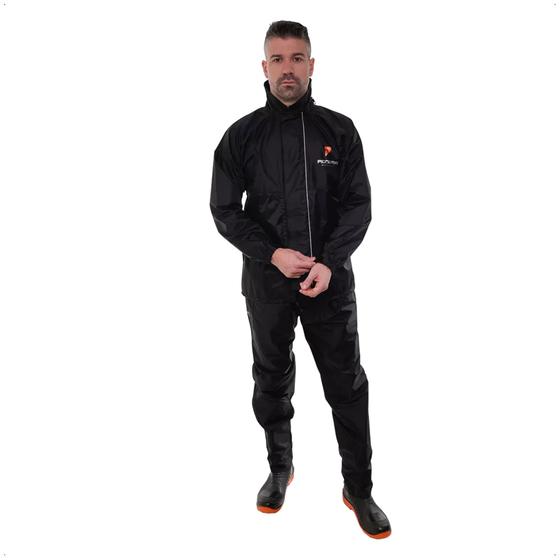 Conjunto Capa de Chuva Com Capuz Feminino e Masculino Preto